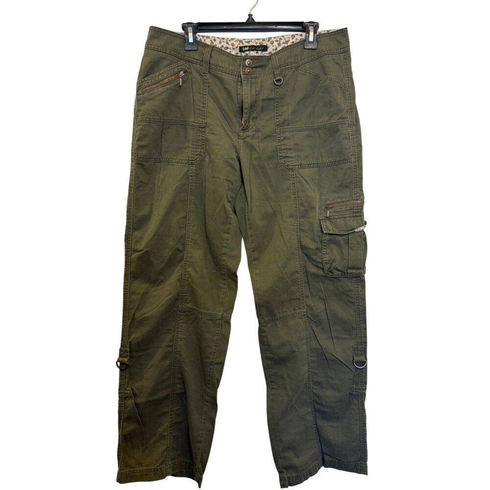 vintage Lee Gold Label Cargo Pants Women Size 14 Olive Green Cotton Utility Pock